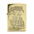 Zippo High Polish Brass Engraved Nautical Map Sailing Ship - CC146