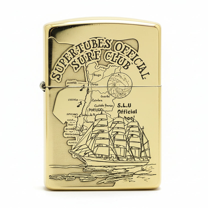 Zippo High Polish Brass Engraved Nautical Map Sailing Ship - CC146
