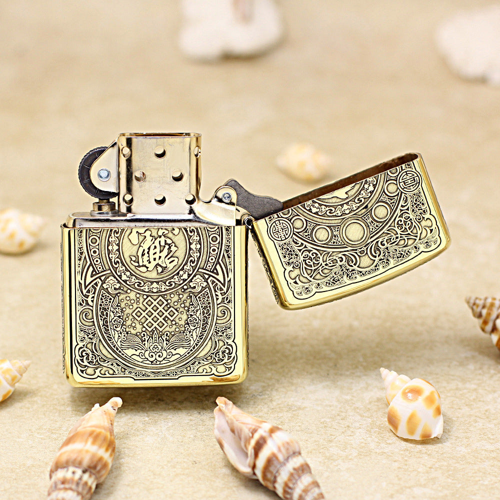 Zippo High Polish Brass Engraved Pixiu Lion and Ancient Coins - CC162