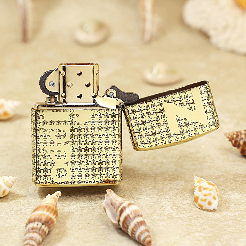 Zippo High Polish Brass Engraved Star Field Pin-Up Girl - CC134