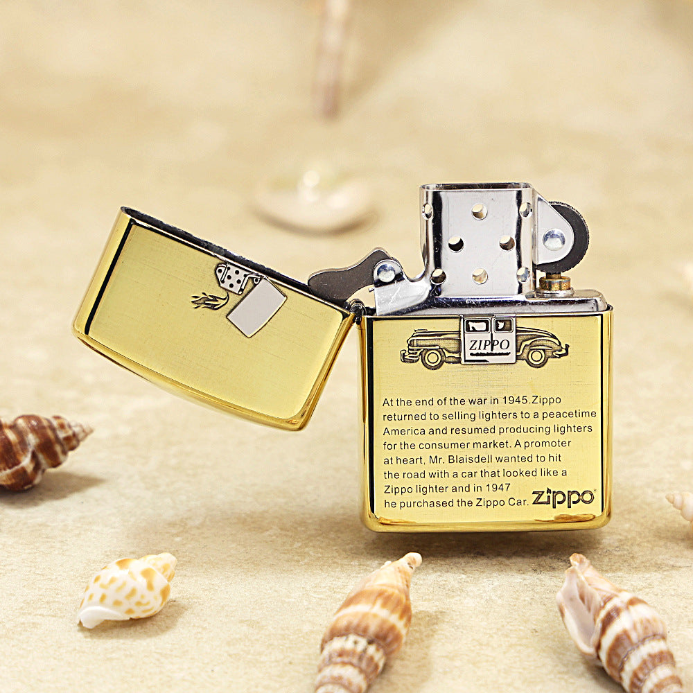 Zippo High Polish Brass Engraved Zippo Car and History - SC29