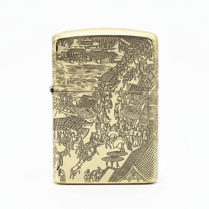 Zippo High Polish Brass Full Engraved Qingming Festival Scroll - CC119
