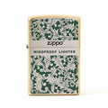 Zippo High Polish Brass Green Color Filled Arabesque Scroll - CS14