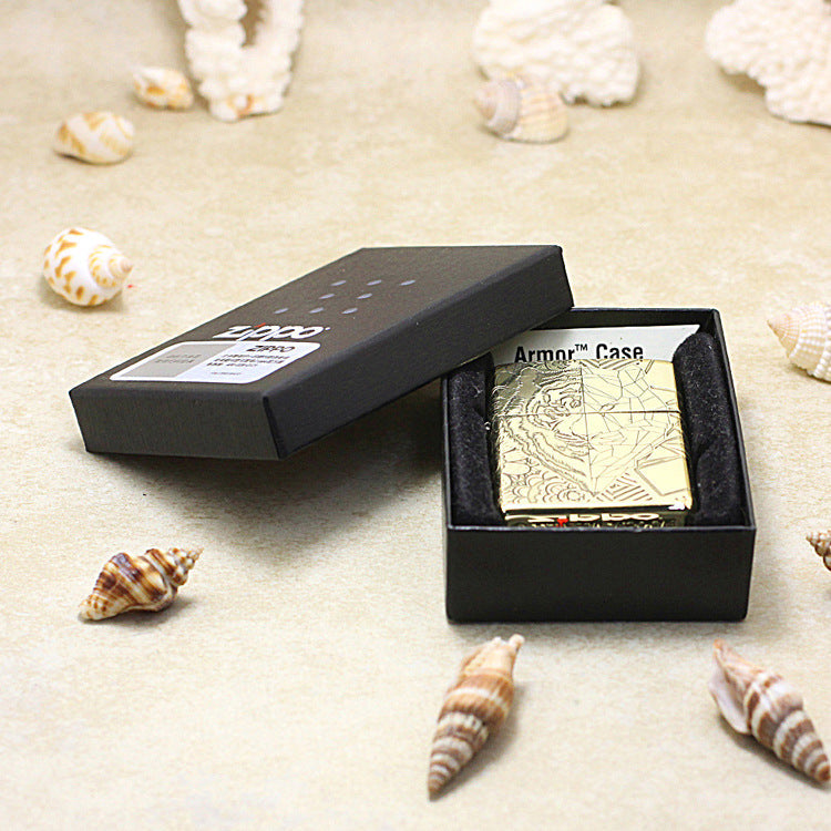 Zippo High Polish Brass Half Geometric Tiger Engraving - CC135