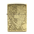 Zippo High Polish Brass Half Geometric Tiger Engraving - CC135