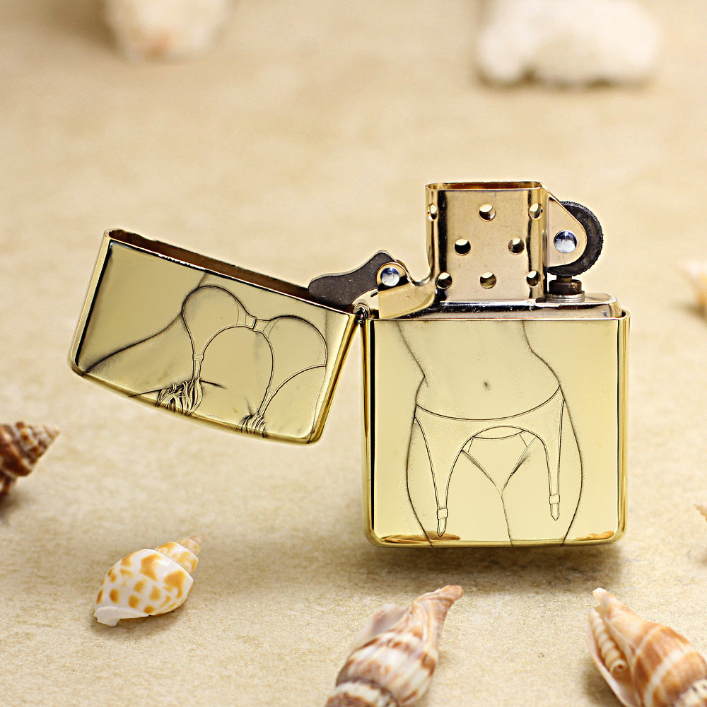 Zippo High Polish Brass Pin-Up Girl Engraved Lingerie - CC108