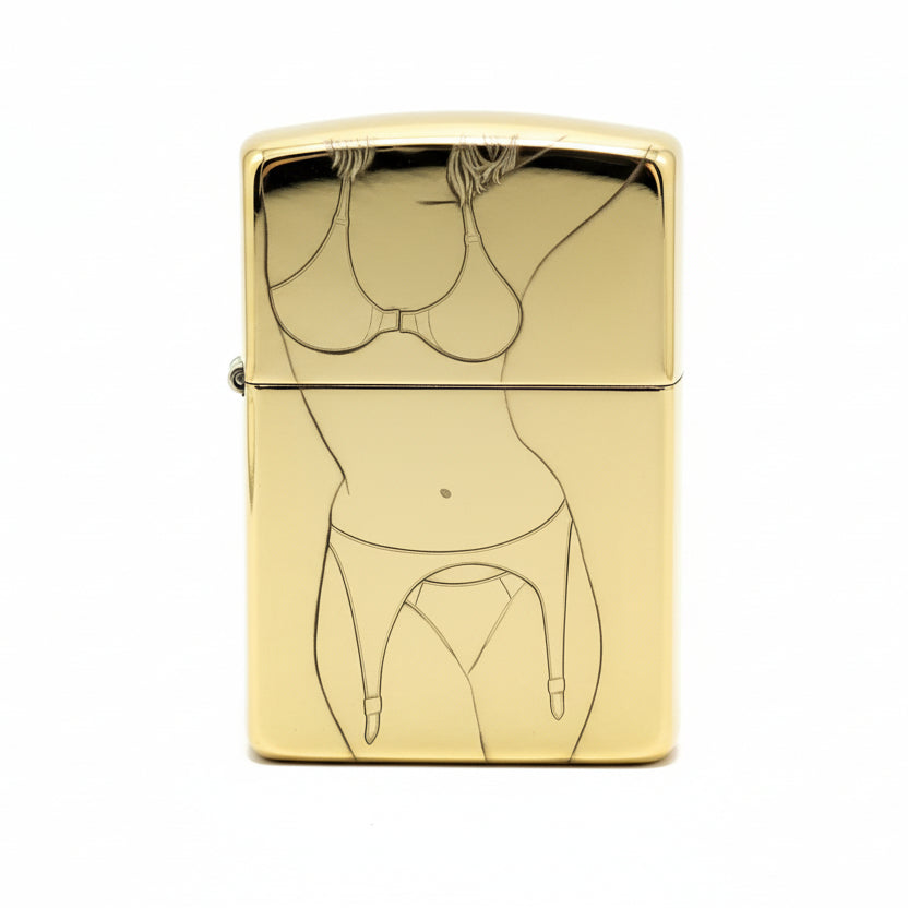 Zippo High Polish Brass Pin-Up Girl Engraved Lingerie - CC108