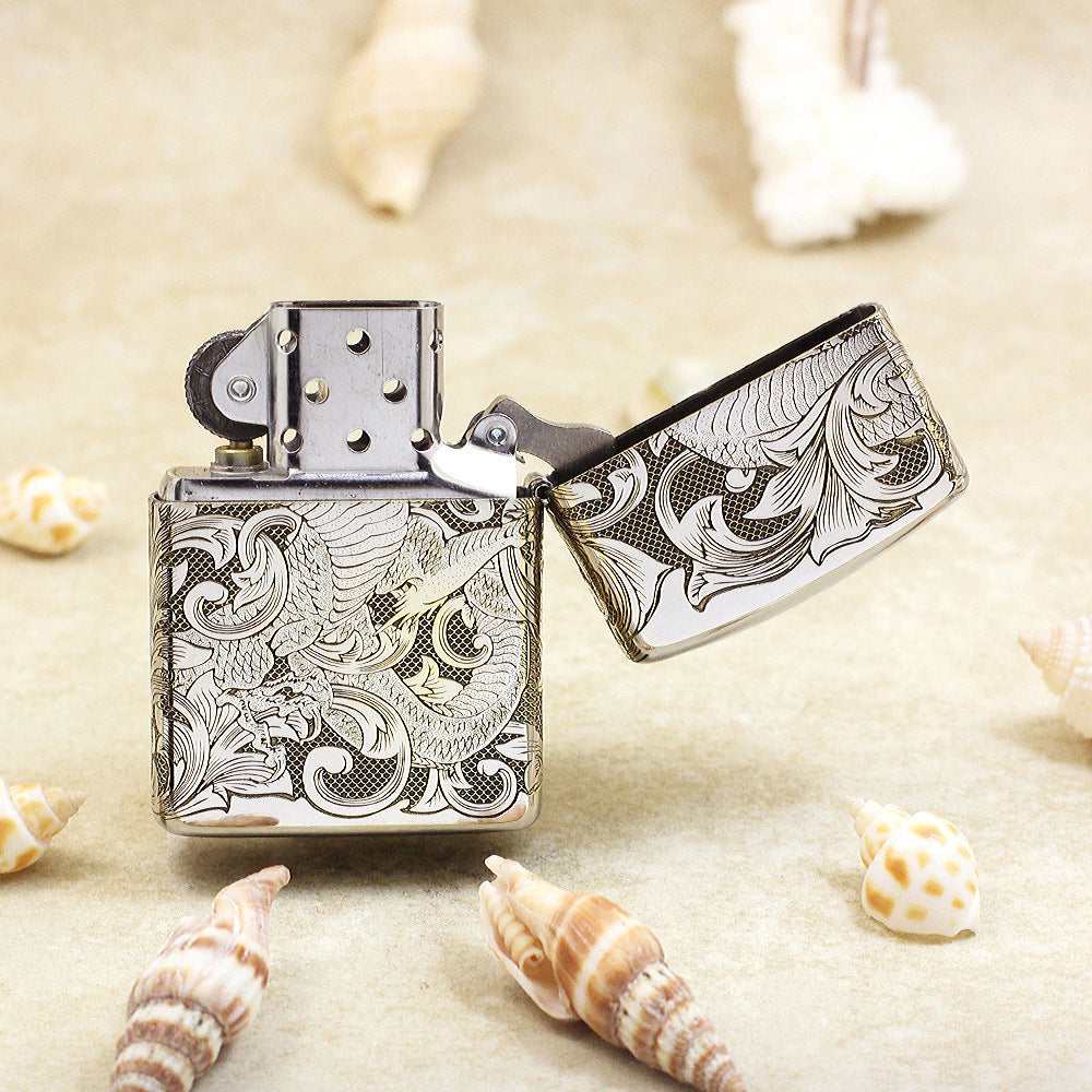 Zippo High Polish Chrome Deep Carved Dragon and Full Arabesque - SC26