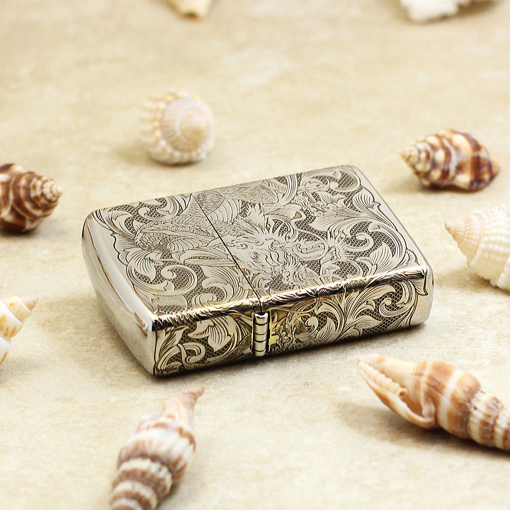 Zippo High Polish Chrome Deep Carved Dragon and Full Arabesque - SC26