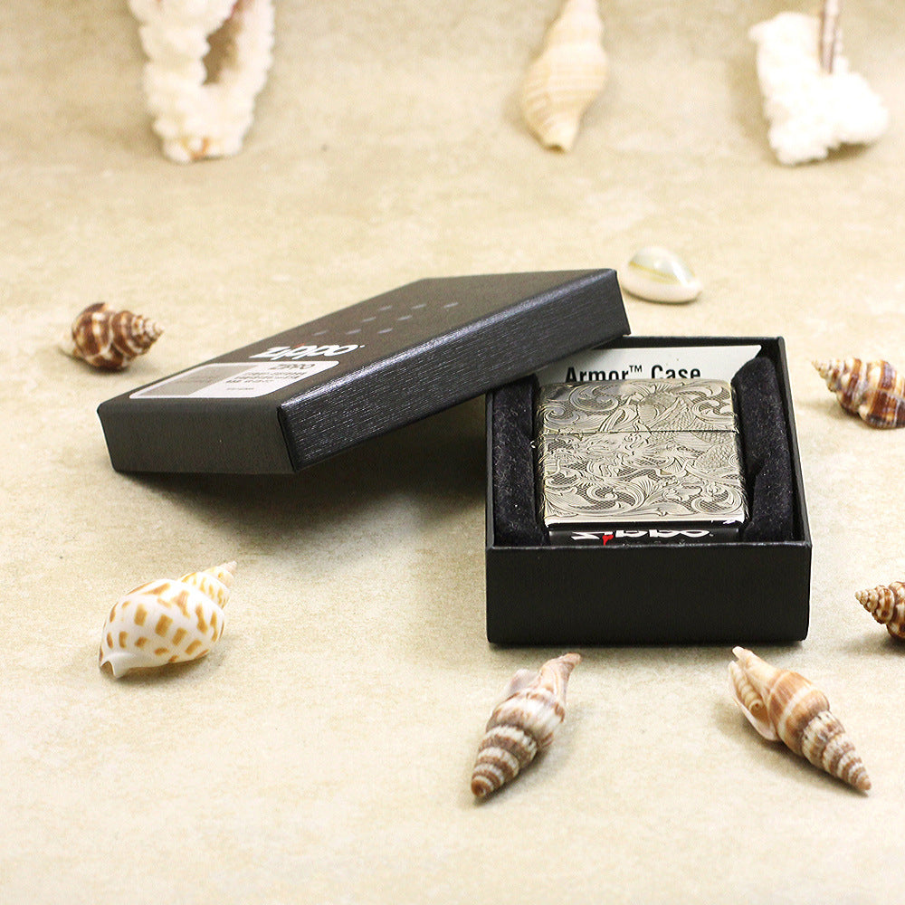 Zippo High Polish Chrome Deep Carved Dragon and Full Arabesque - SC26