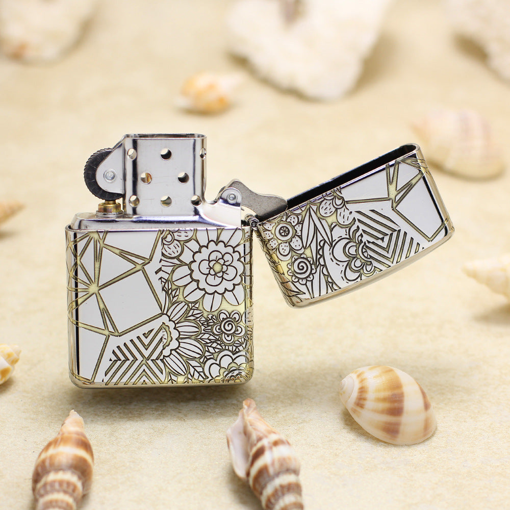 Zippo High Polish Chrome Deep Carved Geometric Split Face Tiger - SC11