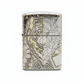 Zippo High Polish Chrome Deep Carved Geometric Split Face Tiger - SC11