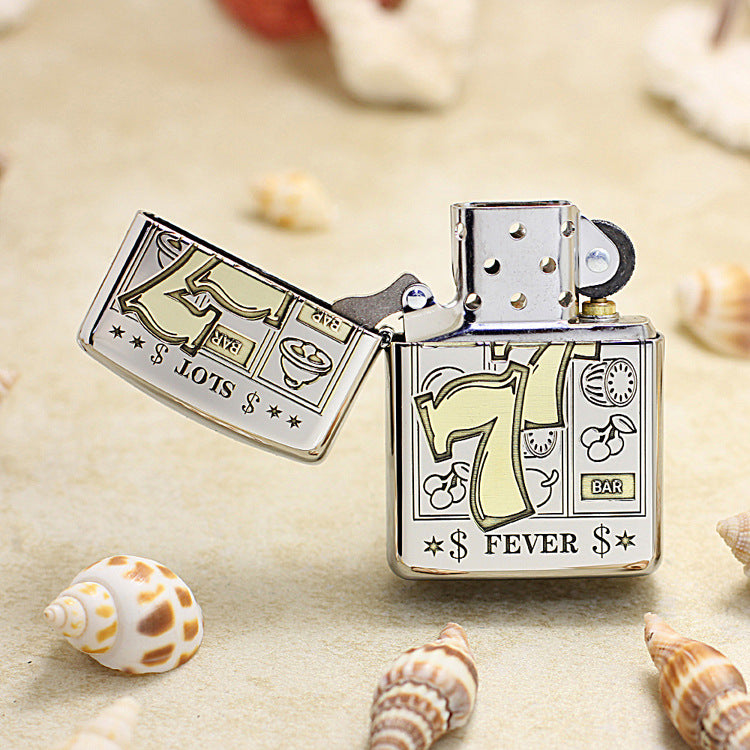 Zippo High Polish Chrome Deep Engraved Lucky Slot Fever 777 - SC23