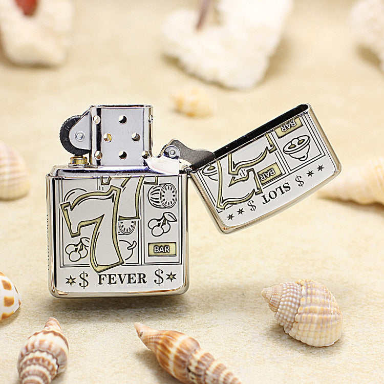 Zippo High Polish Chrome Deep Engraved Lucky Slot Fever 777 - SC23