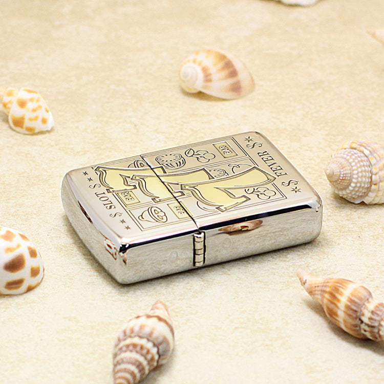 Zippo High Polish Chrome Deep Engraved Lucky Slot Fever 777 - SC23