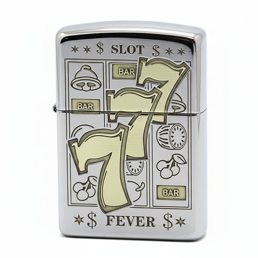 Zippo High Polish Chrome Deep Engraved Lucky Slot Fever 777 - SC23
