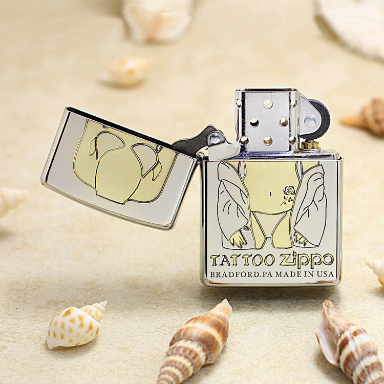 Zippo High Polish Chrome Deep Engraved Tattoo Pin-Up Torso - SC19