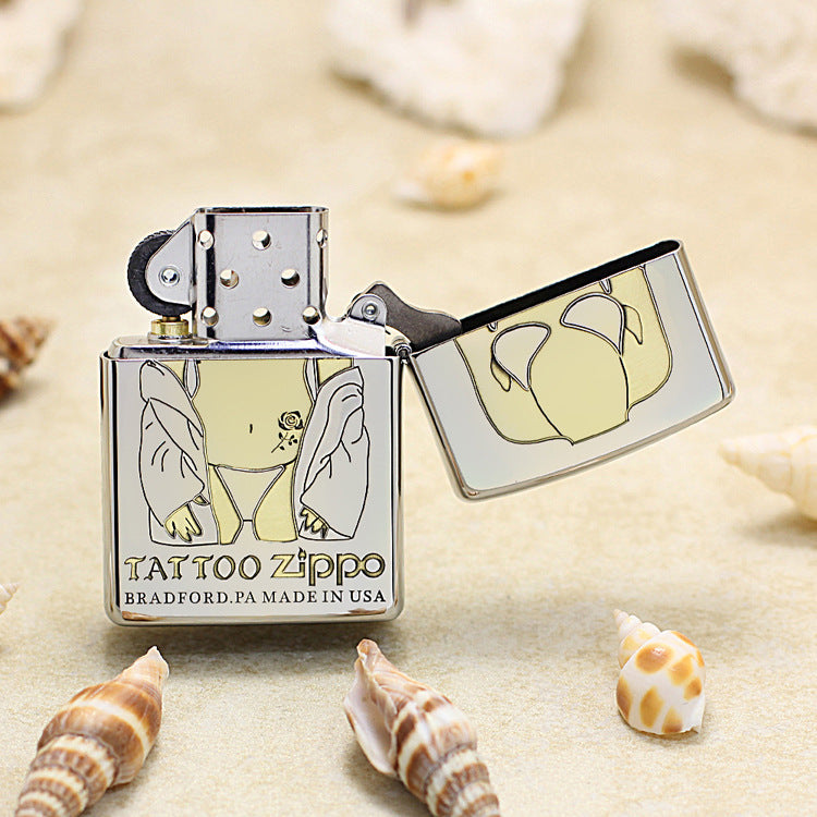 Zippo High Polish Chrome Deep Engraved Tattoo Pin-Up Torso - SC19