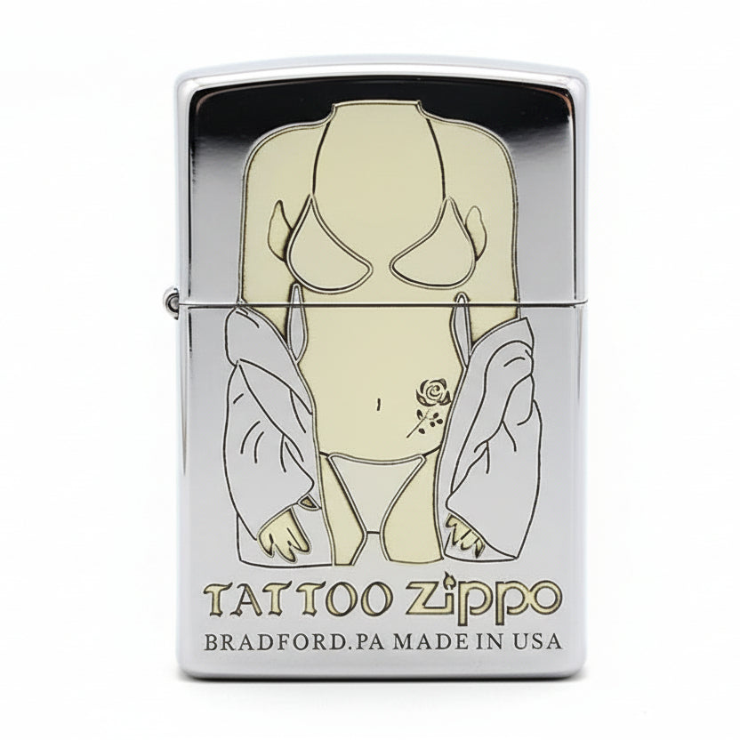Zippo High Polish Chrome Deep Engraved Tattoo Pin-Up Torso - SC19