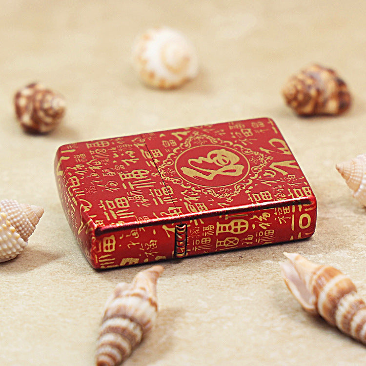 Zippo Red High Polish Gold Engraved Hundred Fu Characters - CS27