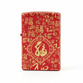 Zippo Red High Polish Gold Engraved Hundred Fu Characters - CS27