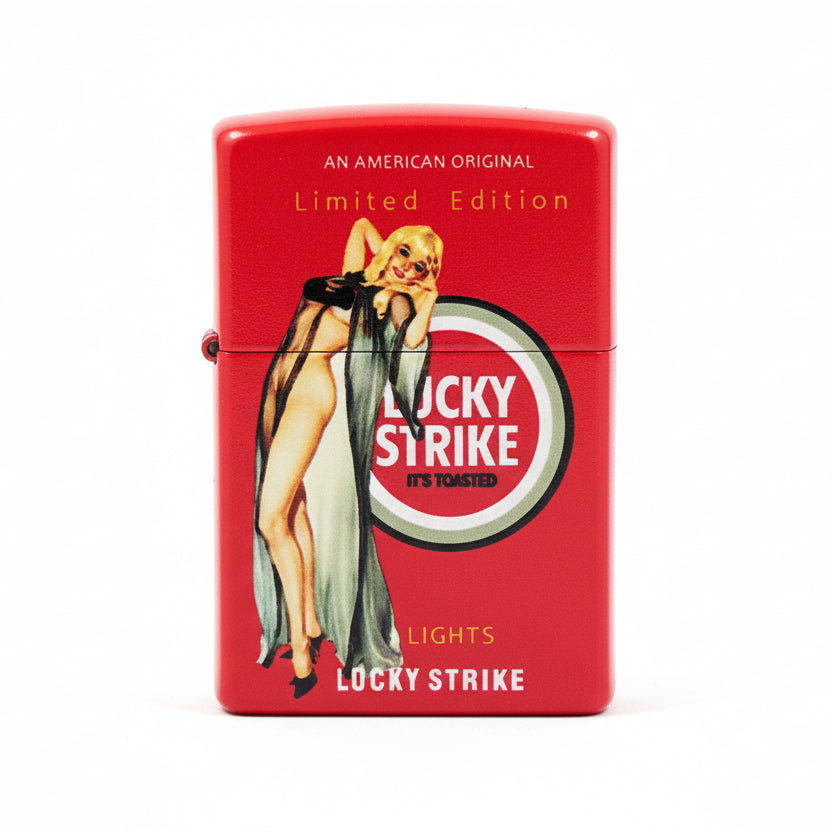 Zippo Red Matte Color Printed Lucky Strike Standing Pin-Up Girl - CS17