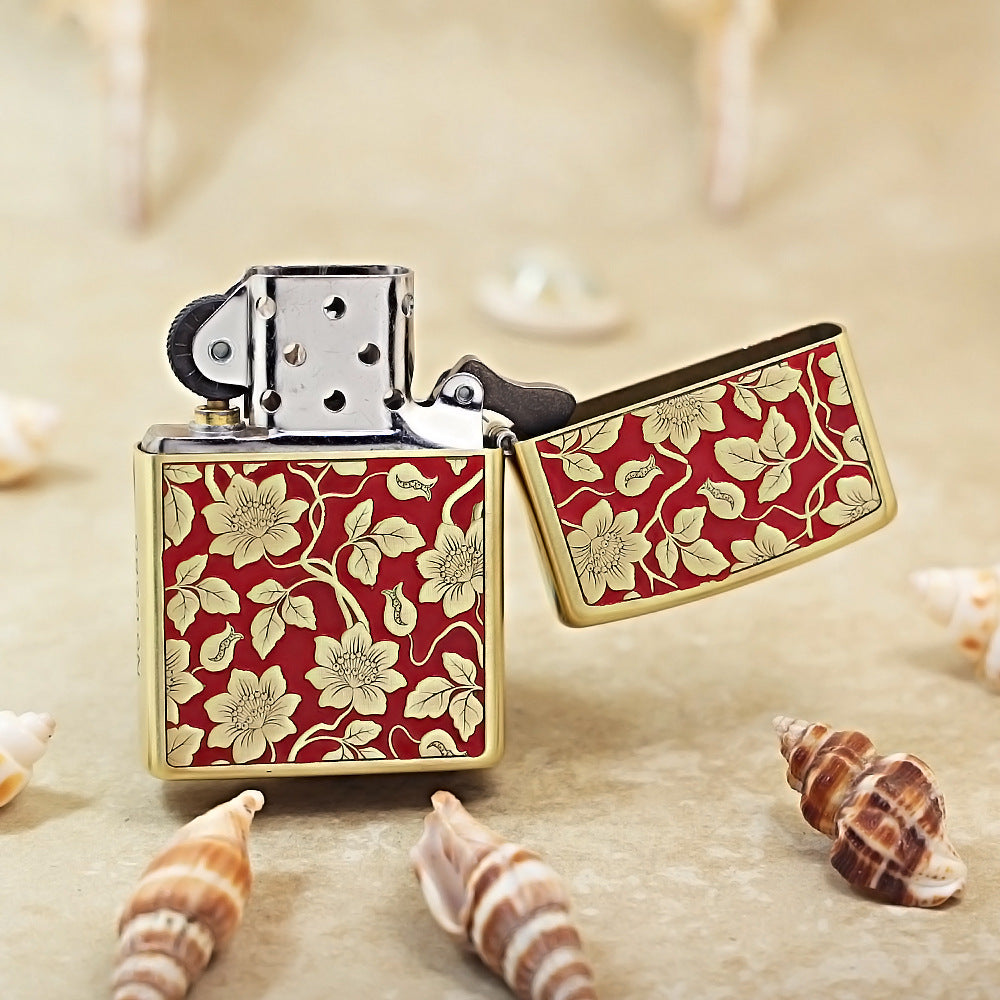 Zippo Red Matte Gold Relief Floral Vine Pattern - CS10