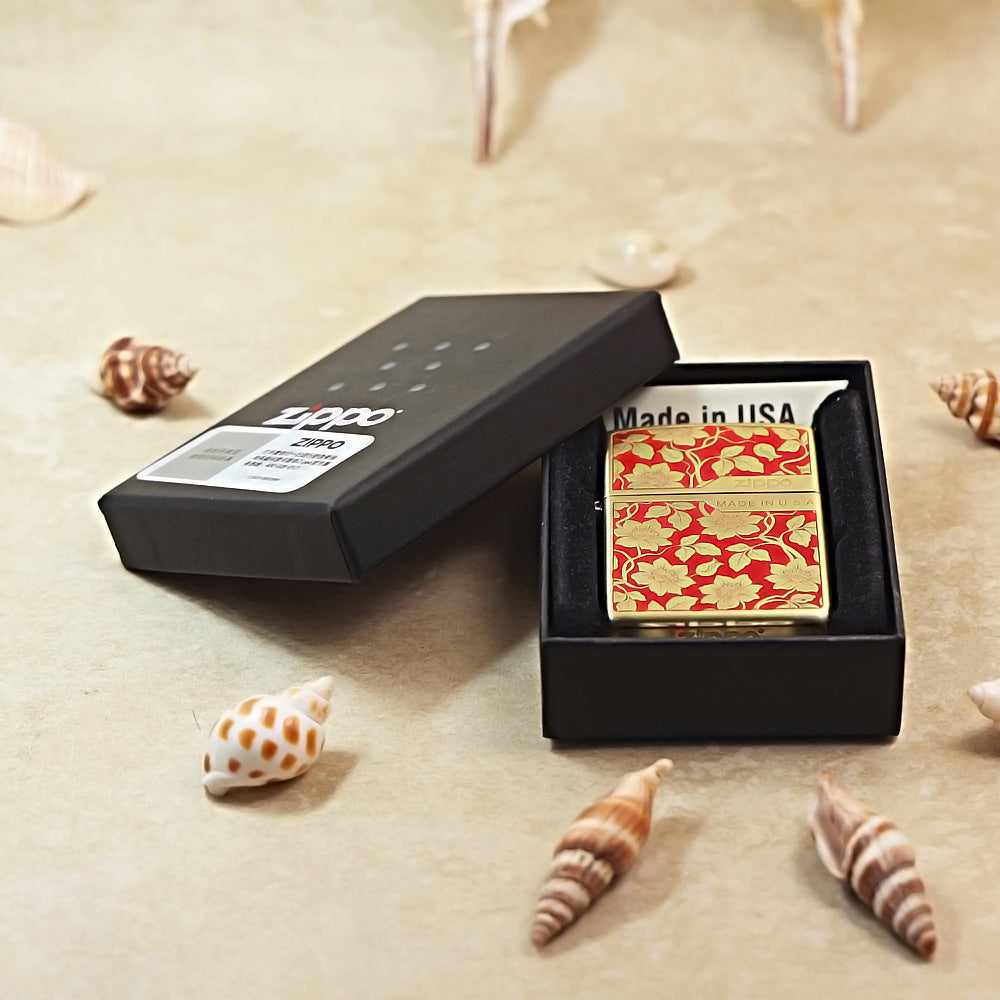 Zippo Red Matte Gold Relief Floral Vine Pattern - CS10