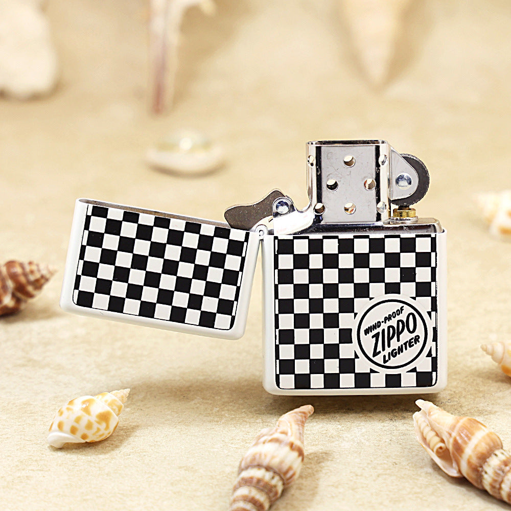 Zippo Retro Flat-Top Checkered Pattern (White Enamel) - KR12