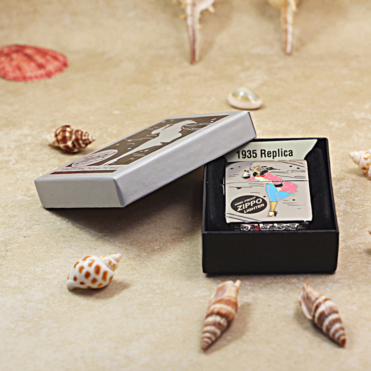 Zippo Silver Color Printed Vintage Pin-Up Girl in the Wind - CS03