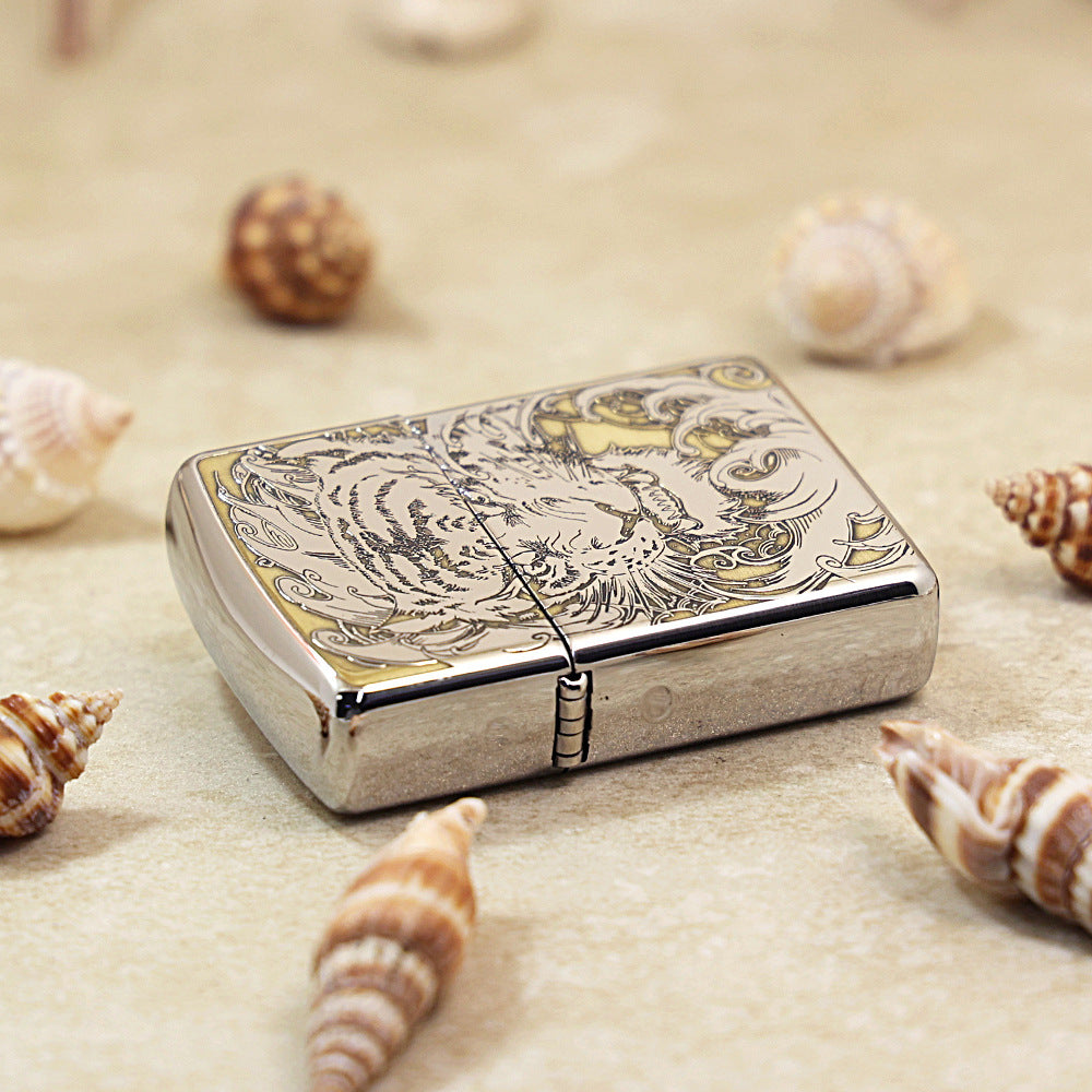 Zippo Silver Deep Carved Ferocious Tiger Head in Waves - SC31