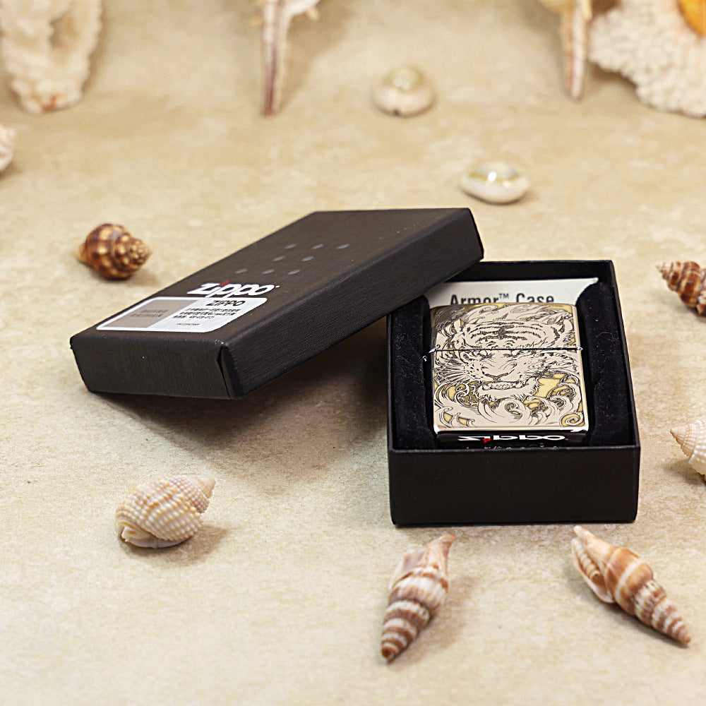 Zippo Silver Deep Carved Ferocious Tiger Head in Waves - SC31