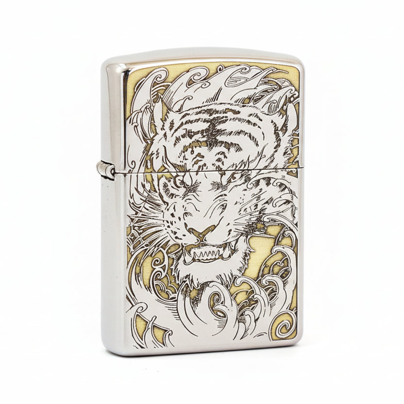 Zippo Silver Deep Carved Ferocious Tiger Head in Waves - SC31