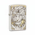 Zippo Silver Deep Carved Ferocious Tiger Head in Waves - SC31