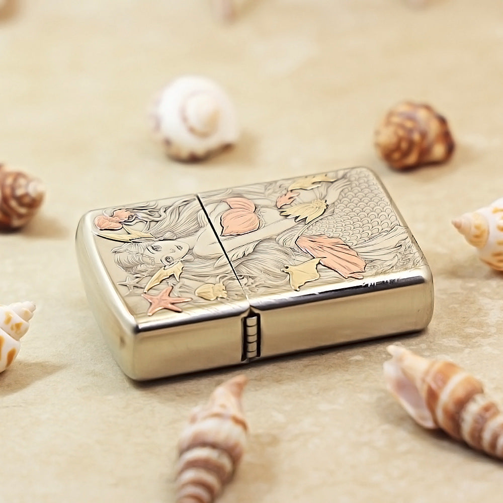 Zippo Silver Deep Carved Mermaid and Ocean Fantasy - CM09