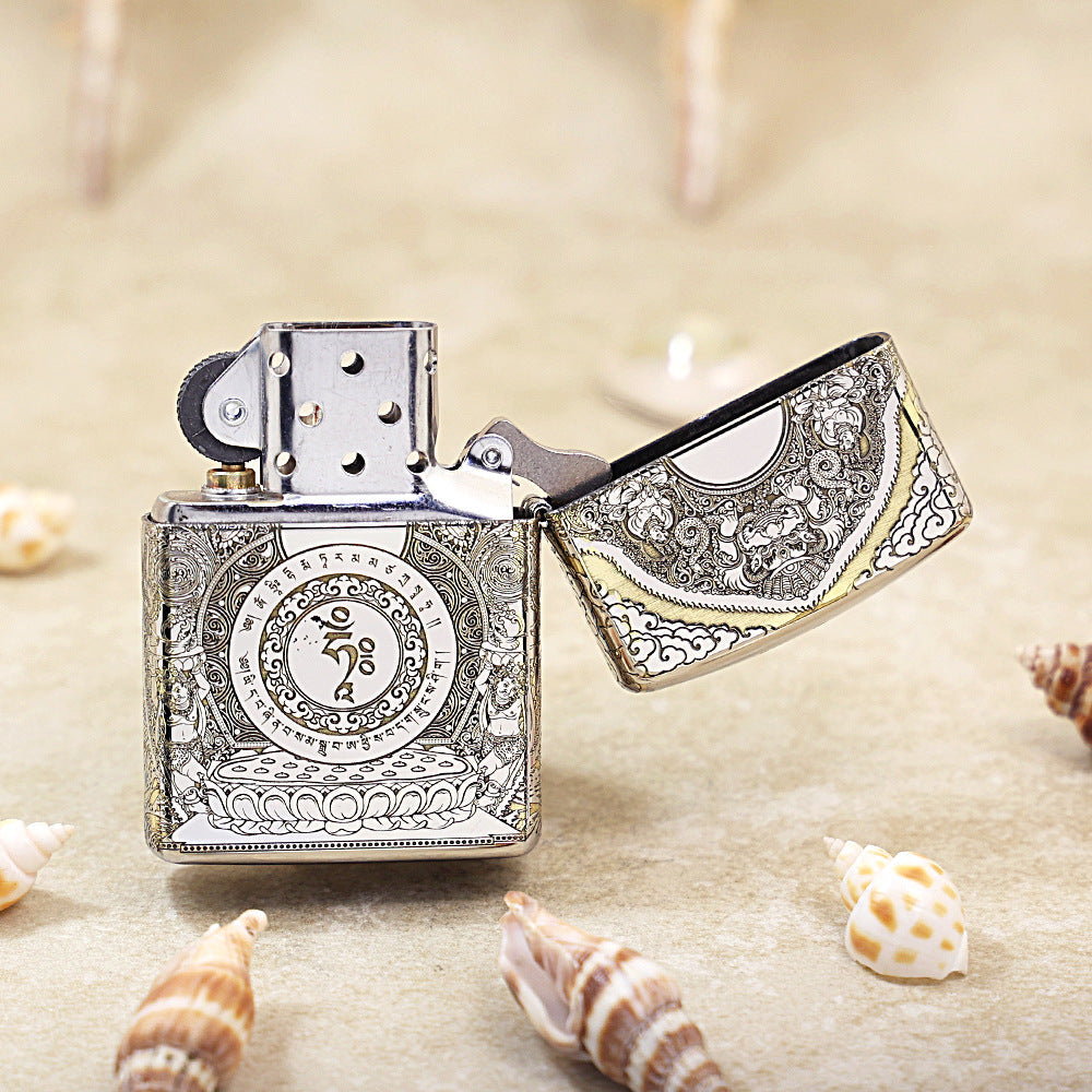 Zippo Silver Deep Carved White Tara Bodhisattva on Lotus - SC28