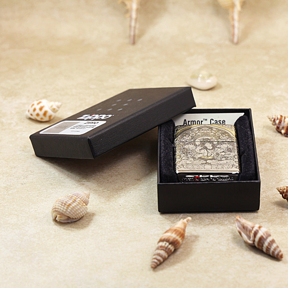 Zippo Silver Deep Carved White Tara Bodhisattva on Lotus - SC28