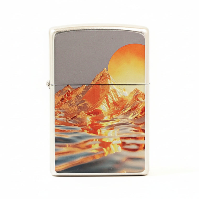 Zippo Silver Matte Color Printed Sunlit Mountainscape - CS01