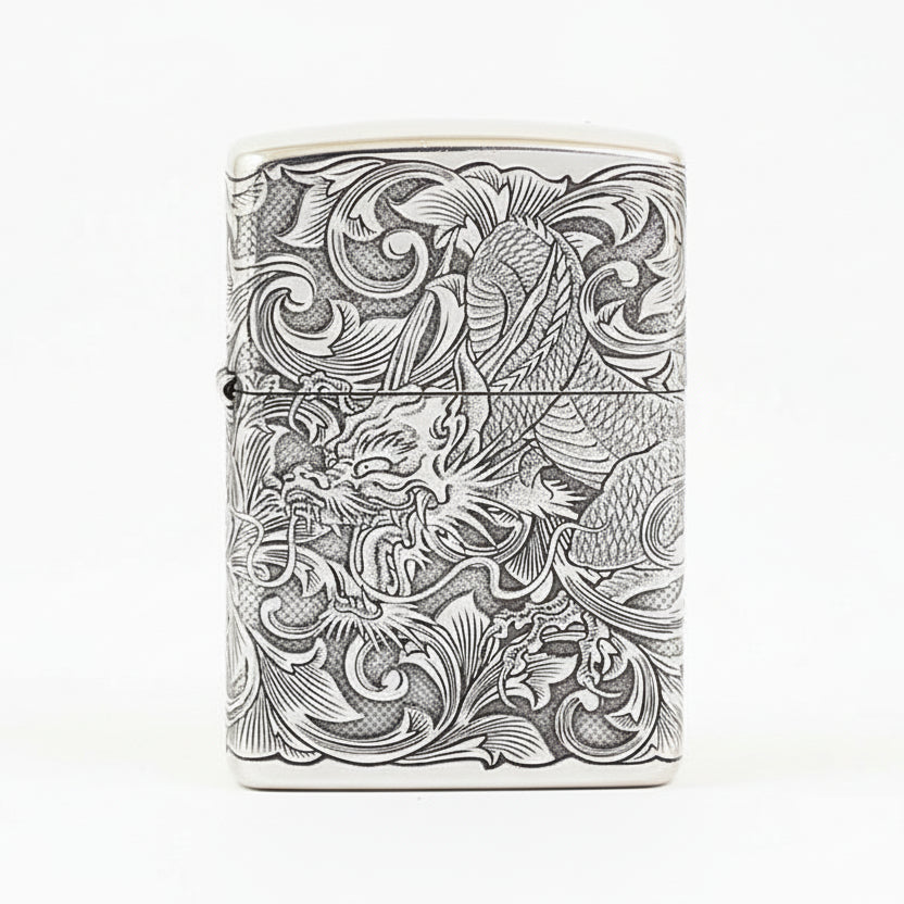 Zippo Silver Plated Arabesque Dragon (Zodiac Animal Series) - Bamboo Box Edition - DS125