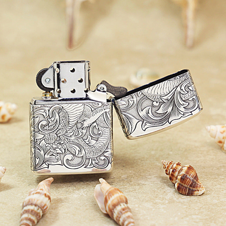 Zippo Silver-Plated 'Tang Grass Dragon' (Bamboo Box Edition) 162-DS50