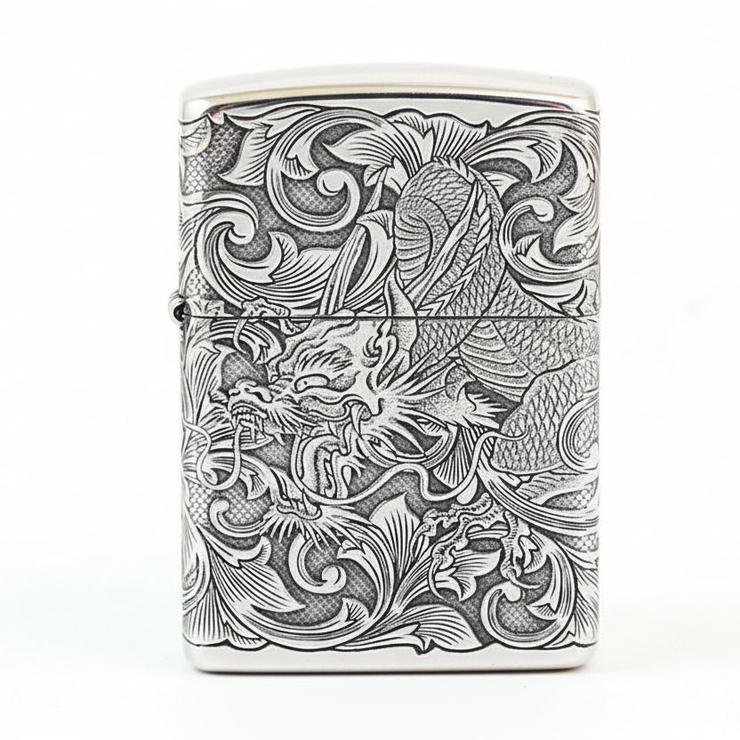 Zippo Silver-Plated 'Tang Grass Dragon' (Bamboo Box Edition) 162-DS50