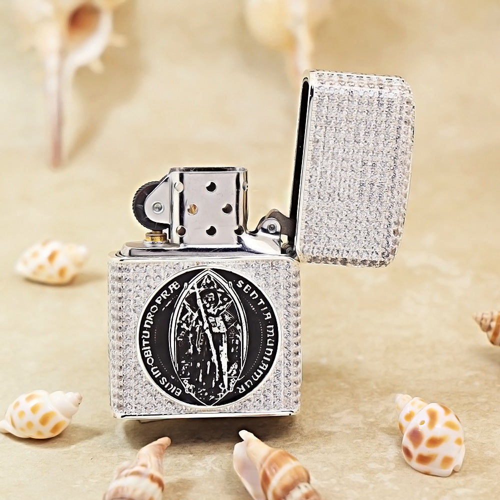 Zippo Silver-Toned Heavy Studded St. Benedict's Cross Emblem - CM08