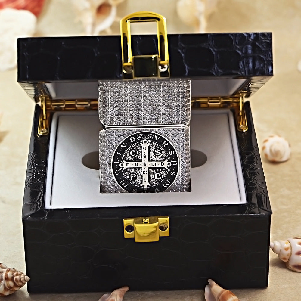 Zippo Silver-Toned Heavy Studded St. Benedict's Cross Emblem - CM08