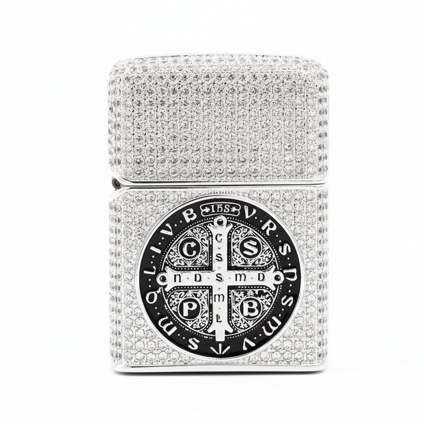 Zippo Silver-Toned Heavy Studded St. Benedict's Cross Emblem - CM08