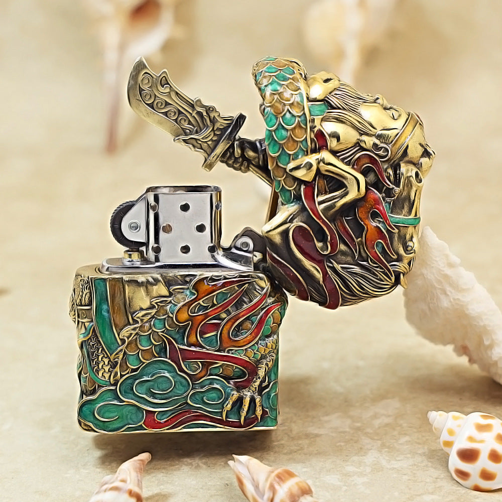 Zippo Silver and Gold Case Set Guan Yu God of War - CM26