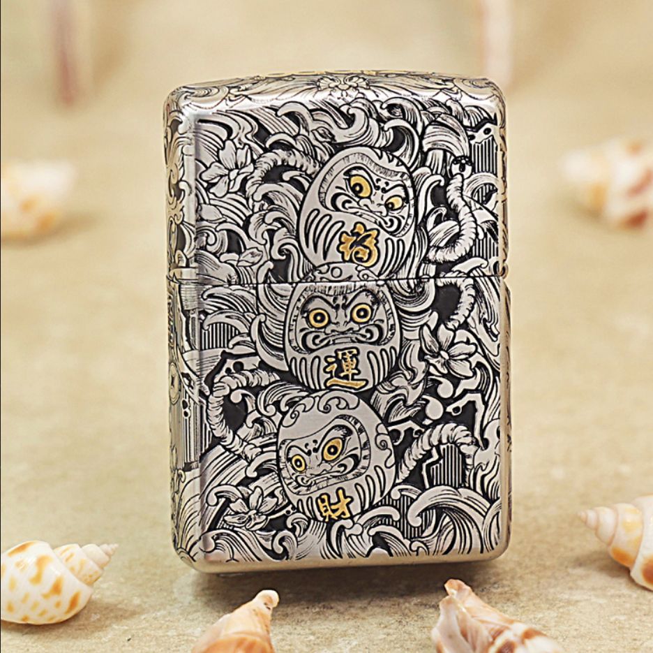 Zippo Silver and Gold Deep Carved Koi Fish in Waves - CM04