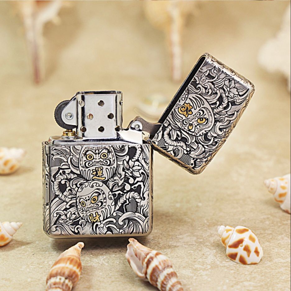 Zippo Silver and Gold Deep Carved Koi Fish in Waves - CM04