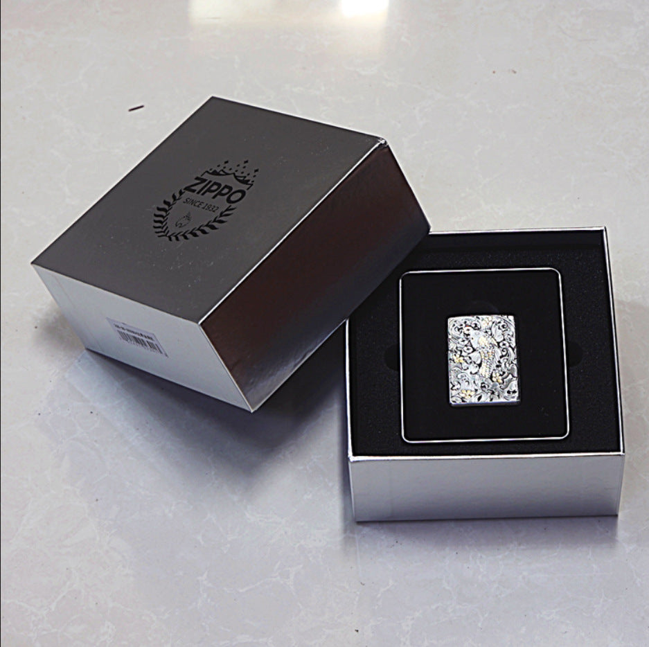 Zippo Silver and Gold Deep Carved Koi Fish in Waves - CM04