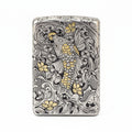 Zippo Silver and Gold Deep Carved Koi Fish in Waves - CM04