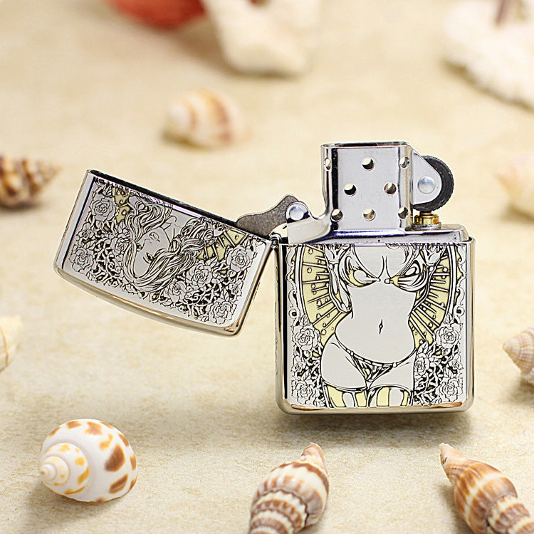 Zippo Silver and Gold Deep Carved Rose Frame Pin-Up Girl - SC24